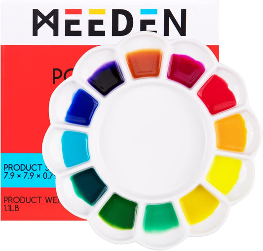 Paleta de pintura de cerámica de 12 pozos, bandeja de porcelana, paleta de mezcla de acuarela para artistas, redonda, 7.9 x 7.9 x 0.79