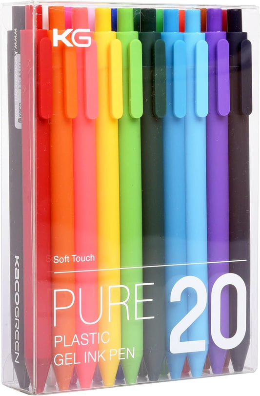 Bolígrafos de gel de colores de 0.020 in, juego de 20 piezas, tinta multicolor colorida, punta fina, agarre cómodo, bolígrafos de secado rápido para tomar notas en diario