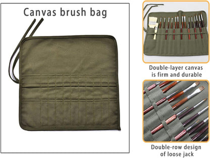 Estuche para pinceles de pintura, 22 ranuras para almacenamiento de pinceles de pintura: óleo, acrílico, acuarela, gouache, artista, pinceles, rollo, bolsa de lona, capacidad