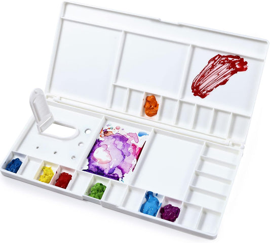 Paleta de acuarela, paleta de acuarela grande con 24 pozos y 5 áreas de mezcla, paleta de pintura premium con tapa, bandeja de pintura plegable, paleta de pintura de plástico