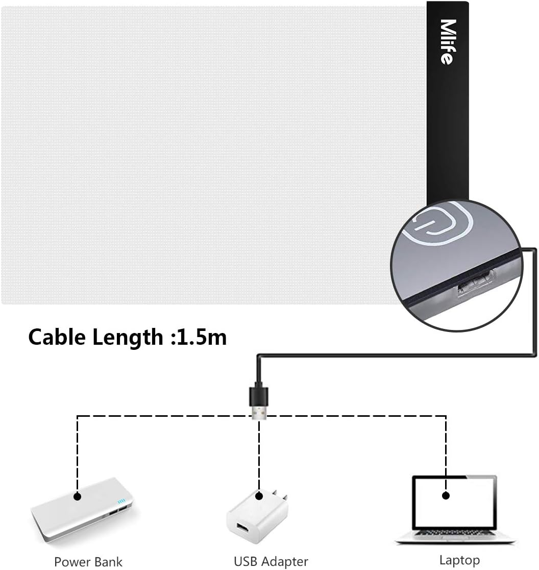 LED A4 – Caja de luz de arte de diamante con 3 brillo, ideal para dibujar, animación, caja de luz de dibujo con 4 clips