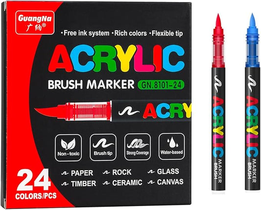 Marcadores de Pintura Acrílica, Juego de 24 Colores Vivos, Tipo Líquido Directo, Colores Apilables, Sin Olor, Punta Suave, Marcadores para Escuela, Herramienta de Arte, Tela y Manualidades