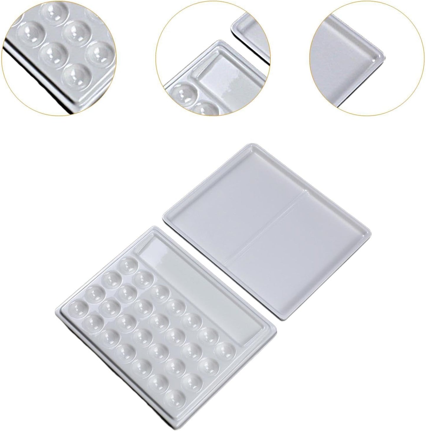 Paleta de pintura de acuarela de 28 pozos de imitación de cerámica, bandeja de mezcla de color rectangular para profesionales, acuarela, artista, colorear, 7.28 x 5.91 pulgadas, con tapa