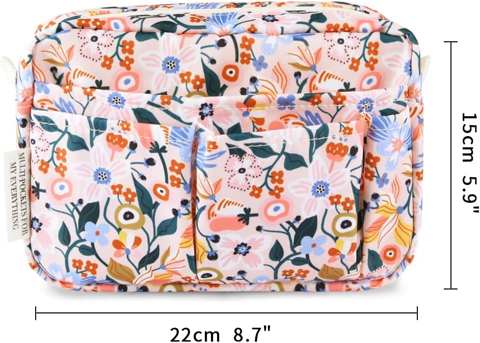 Organizador de cartera con múltiples bolsillos con cremallera, bolsa de maquillaje, artículos esenciales de viaje para mujeres, bolsa de papelería impermeable simple para lápices