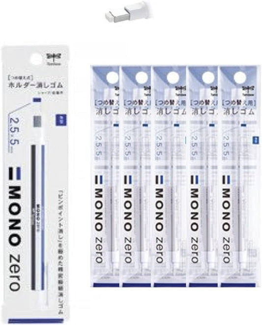 Borrador Tombow Mono Zero, borrador tipo bolígrafo con punta rectangular de 2,5 mm y 5 paquetes (10 unidades) de recambios.