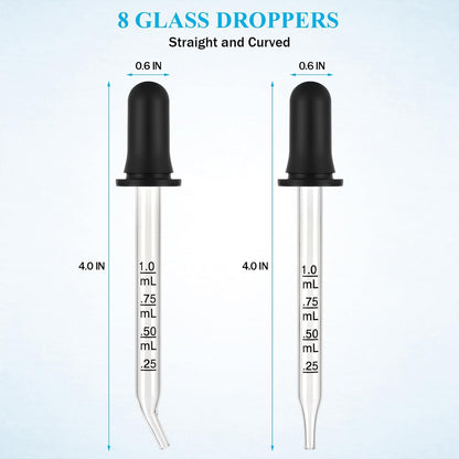 1 Cuentagotas de pipeta de vidrio, cuentagotas para oídos y ojos con puntas dobladas o rectas, goteros de 0.3 fl oz para aceites esenciales, laboratorio, cuidado de la salud