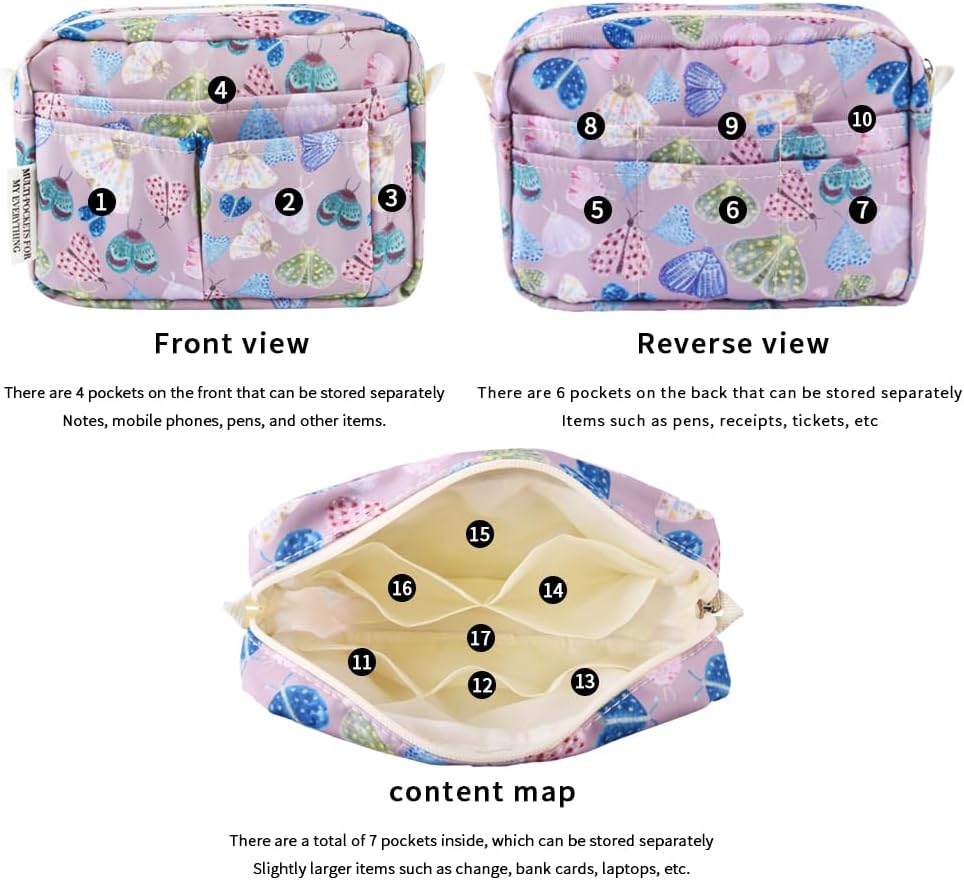 Organizador de cartera con múltiples bolsillos con cremallera, bolsa de maquillaje esencial de viaje para mujeres, bolsa de papelería simple e impermeable para lápices para diario