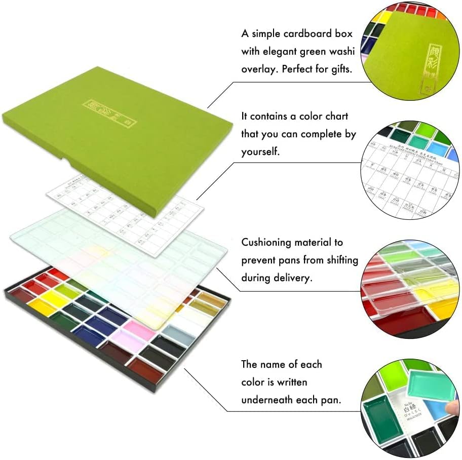 Kuretake Gansai Tambi - Juego de 48 colores de acuarela, calidad profesional para artistas y artesanos, para adultos, certificado AP, fabricado en Japón Kuretake Gansai Tambi