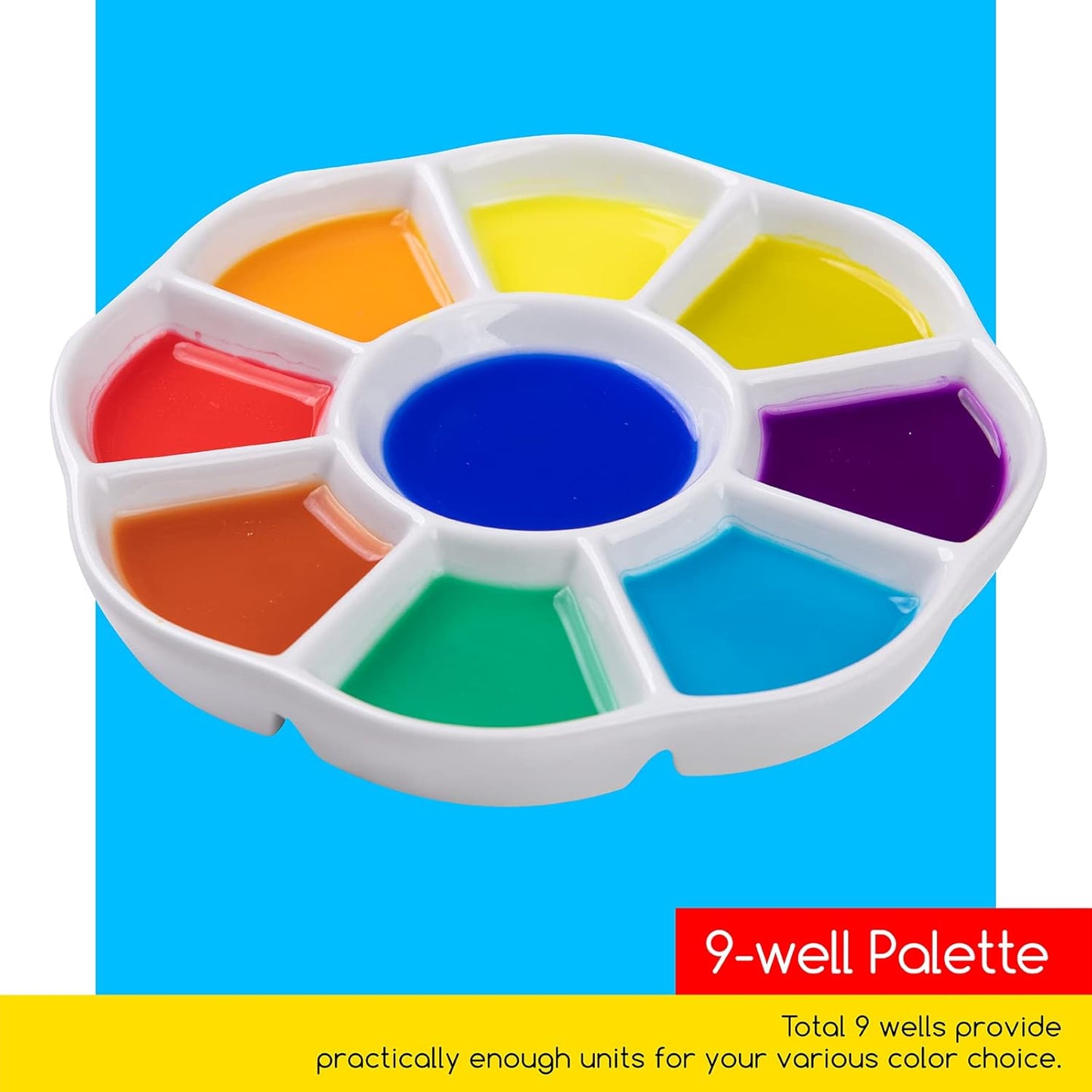 Paleta de pintura de cerámica, paleta de acuarela de 9 pocillos, D 7.5 pulgadas (7.5 in) x H 0.9 pulgadas (0.9 in) Paleta de gouache, paleta de pintura de porcelana, paleta de mezcla de pintura