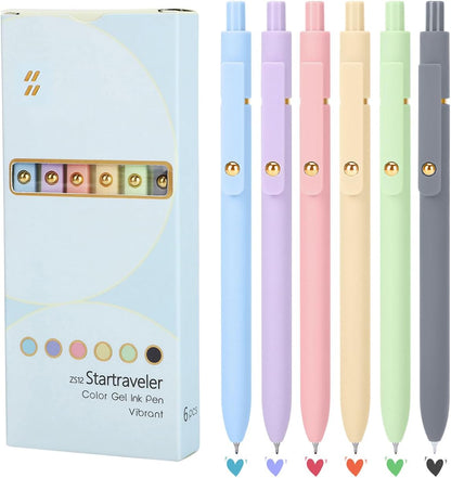 Bolígrafos de gel coloridos, 6 bolígrafos multicolores de 0.028 in, suministros de escritura suave para tomar notas, bonitos suministros estéticos para la escuela de oficina (6 unidades