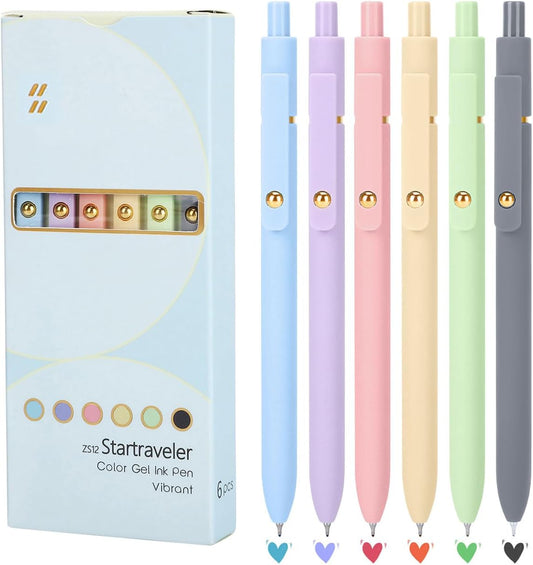 Bolígrafos de gel coloridos, 6 bolígrafos multicolores de 0.028 in, suministros de escritura suave para tomar notas, bonitos suministros estéticos para la escuela de oficina (6 unidades