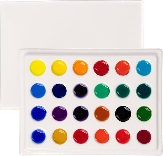 Paleta de pintura de acuarela de cerámica de 24 pocillos con cubierta, paleta de mezcla de porcelana para artista, 6 x 4-1/2 pulgadas para artista, acuarela, gouache, pintura para colorear