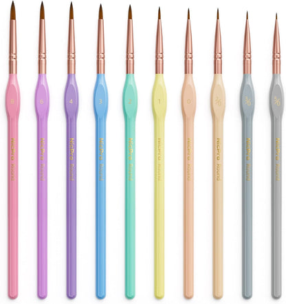 Nicpro Juego de 10 pinceles de pintura microfina, pastel macarrón, pequeño, miniatura, punta fina, kit de pinceles para acuarelas al óleo acrílico, manualidades, modelos, miniaturas, pintura rupestre,