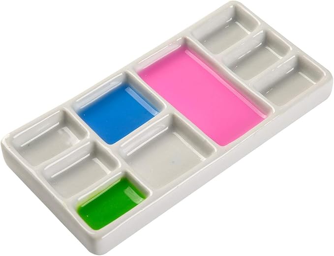 Paleta de pintura de cerámica rectangular para acuarela Gouache pintura al óleo acrílico, 9 Wells