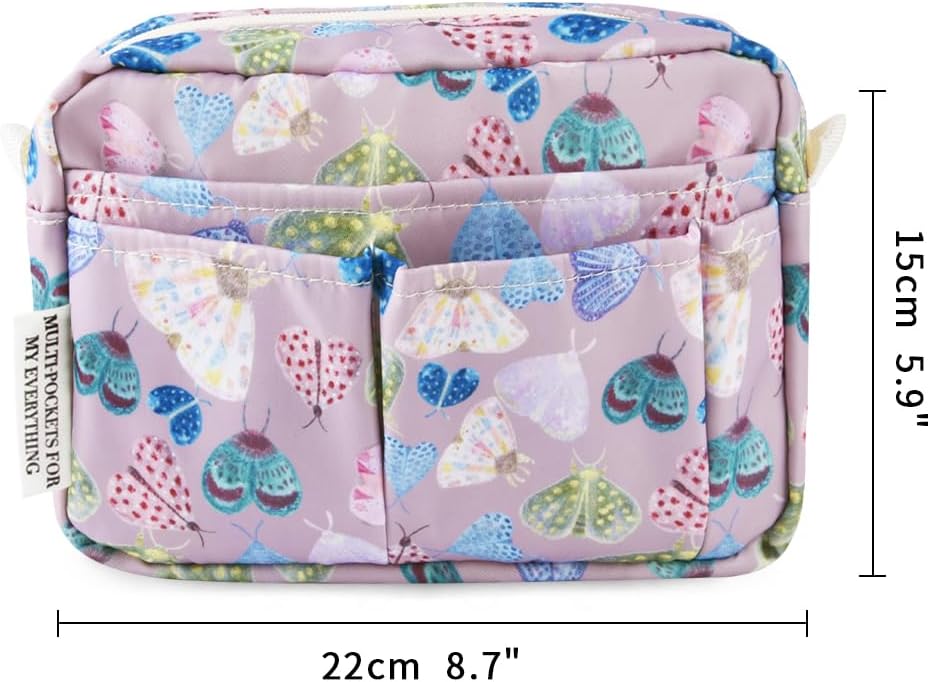 Organizador de cartera con múltiples bolsillos con cremallera, bolsa de maquillaje esencial de viaje para mujeres, bolsa de papelería simple e impermeable para lápices para diario