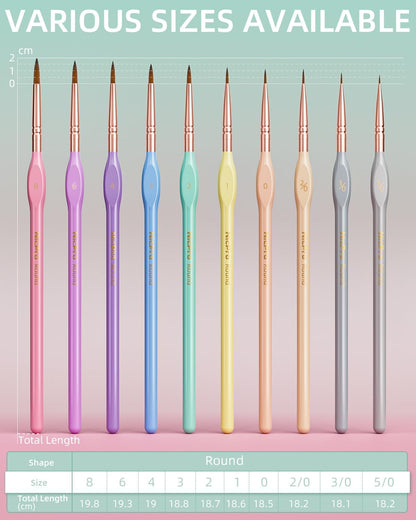 Nicpro Juego de 10 pinceles de pintura microfina, pastel macarrón, pequeño, miniatura, punta fina, kit de pinceles para acuarelas al óleo acrílico, manualidades, modelos, miniaturas, pintura rupestre,