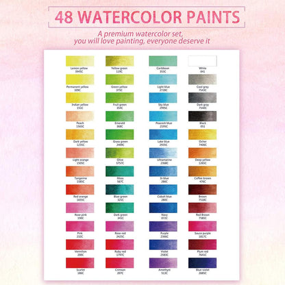 Juego de 48 pinturas de acuarela, suministros de arte, kit de pintura de acuarela portátil, 2 bolígrafos especiales recargables, esponja y paleta de acuarela KEEPLIVINGFASTER