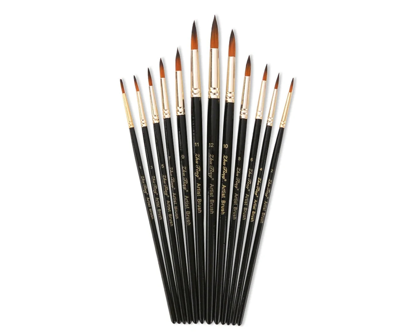 ZHU TING 12 PZ / Set Pinceles de acuarela de cabello de nailon Pincel de gouache pintado para niños (puntas de varilla negra) KEEPLIVINGFASTER