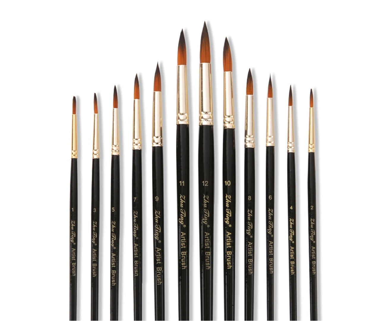 ZHU TING 12 PZ / Set Pinceles de acuarela de cabello de nailon Pincel de gouache pintado para niños (puntas de varilla negra) KEEPLIVINGFASTER