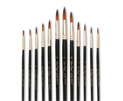 ZHU TING 12 PZ / Set Pinceles de acuarela de cabello de nailon Pincel de gouache pintado para niños (puntas de varilla negra) KEEPLIVINGFASTER