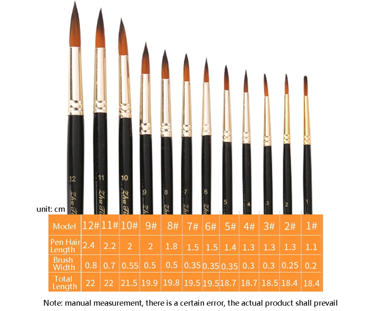 ZHU TING 12 PZ / Set Pinceles de acuarela de cabello de nailon Pincel de gouache pintado para niños (puntas de varilla negra) KEEPLIVINGFASTER