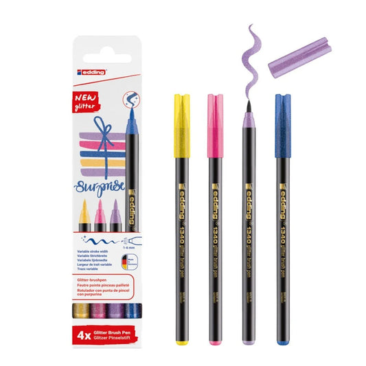 EDDING - 4 MARCADORES EN ESTUCHE PUNTA PINCEL CON GLITTER