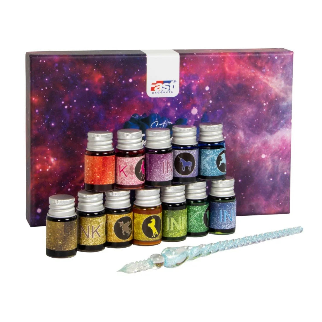 Set de Tintas Fast con pluma de Cristal – 12 Colores