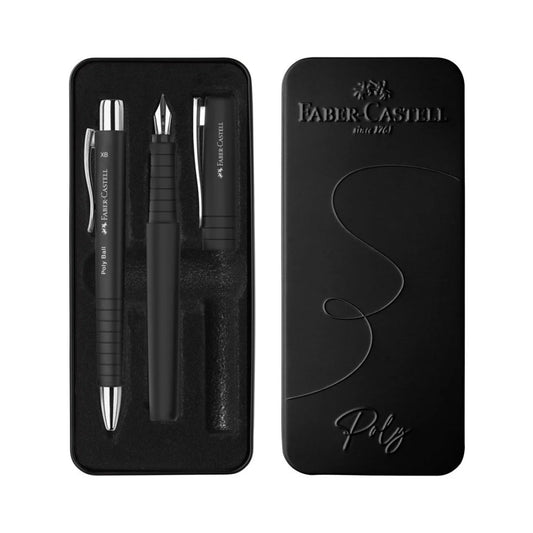 FABER-CASTELL Poly Pen - Juego de bolígrafo y pluma estilográfica, color negro