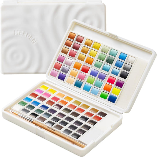 BAJO PEDIDO: MEEDEN Set de pintura de acuarela de 96 colores en caja portátil, kit de pintura con pincel, paleta, suministros de arte, bloques de color personalizables