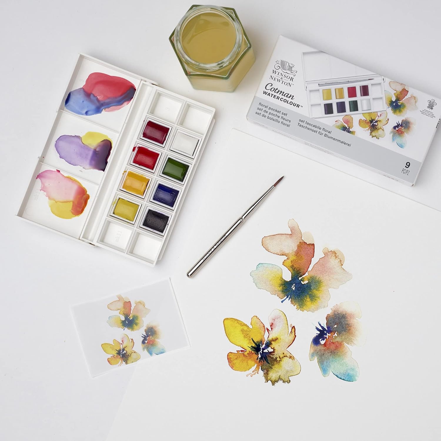 Winsor & Newton - Cotman - Juego de acuarelas, 8 medias pastillas florales Winsor & Newton