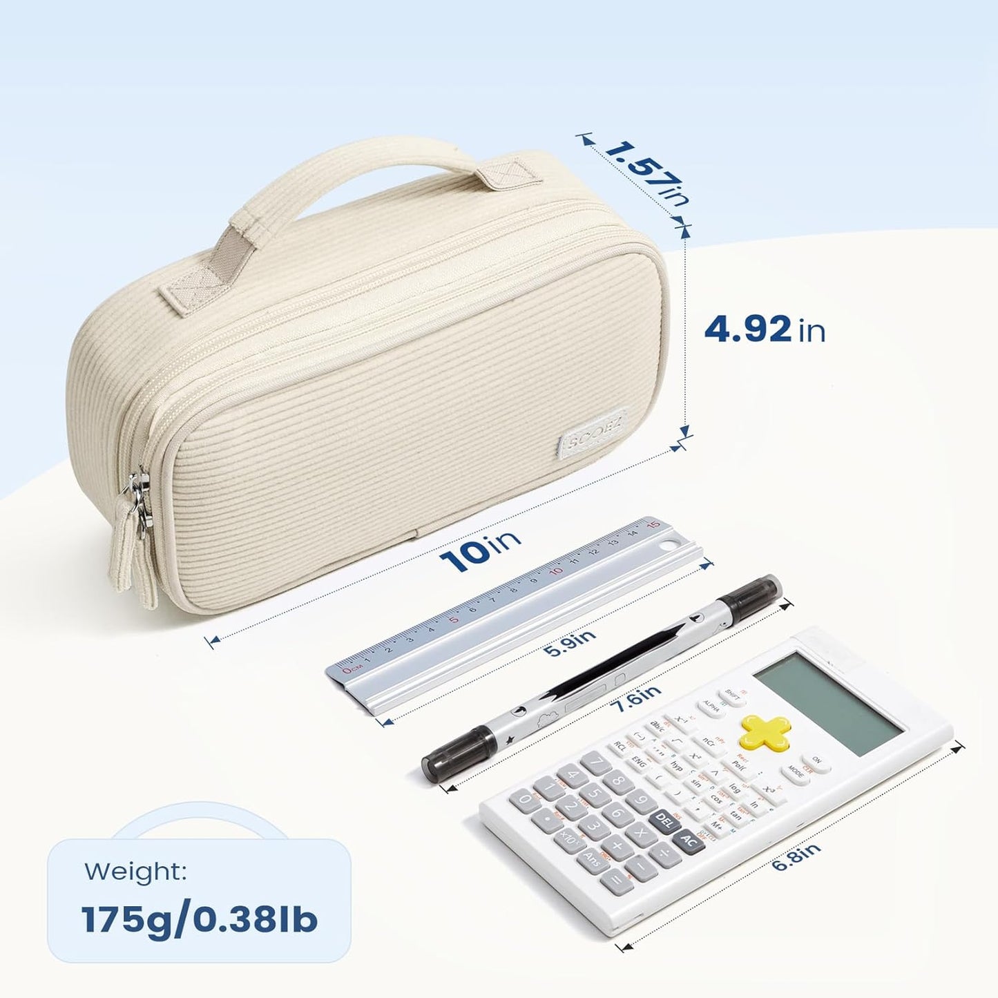 Estuche grande para lápices, bolsa de pana suave con asa, lindo estuche para bolígrafos, 5 compartimentos, organizador de amplia apertura para bolígrafos con cremallera, suministros escolares