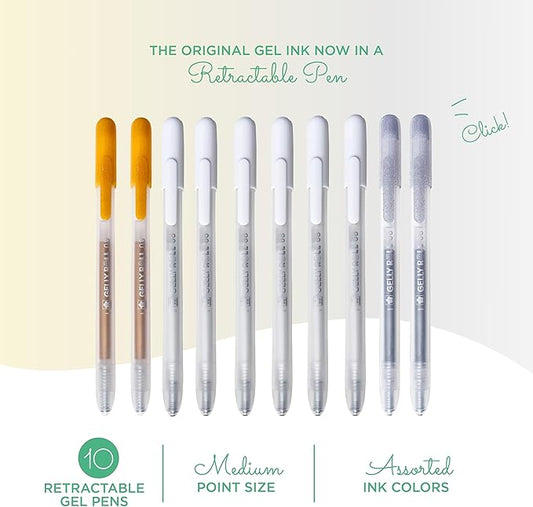 SAKURA Gelly Roll - Bolígrafos de gel retráctiles de colores, juego de colores opacos, bolígrafo de tinta de punta media para diario, arte o dibujo, bolígrafos de gel de colores con tinta blanca, KEEPLIVINGFASTER