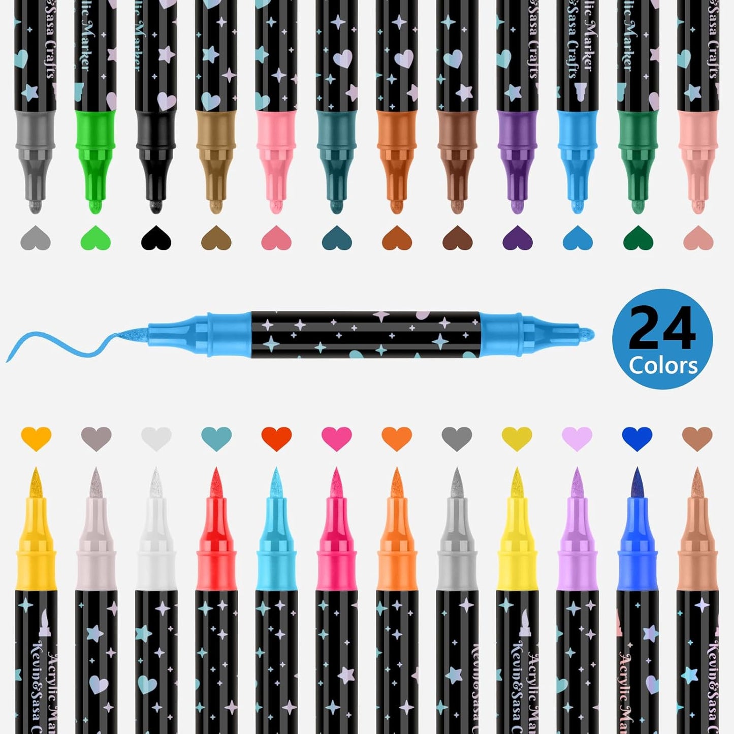 Juego de rotuladores de pintura acrílica de doble punta de 24 colores, puntas acrílicas multifuncionales con cuerpo de bolígrafo láser, bolígrafos de pintura acrílica profesionales para madera