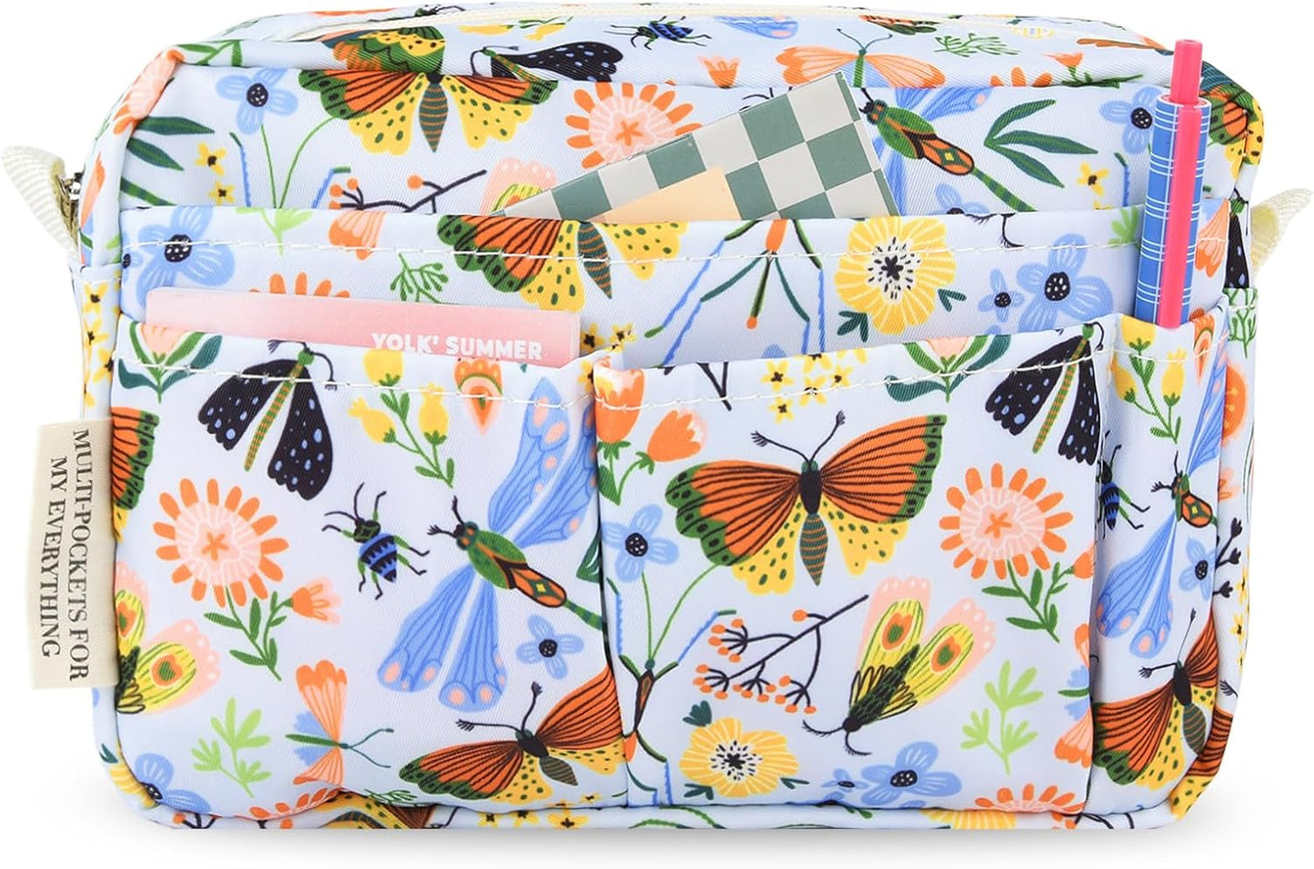 Organizador multifuncional para cartera, bolsa de viaje impermeable con cremallera, estuche de almacenamiento de suministros de diario para cuadernos, maquillaje, suministros de oficina.