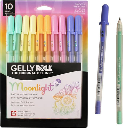 SAKURA Gelly Roll Moonlight - Bolígrafos de tinta opaca de punta gruesa para diario, arte o dibujo, línea gruesa, tinta pastel surtida, paquete de 10 unidades KEEPLIVINGFASTER