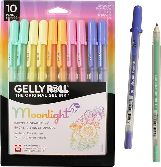 SAKURA Gelly Roll Moonlight - Bolígrafos de tinta opaca de punta gruesa para diario, arte o dibujo, línea gruesa, tinta pastel surtida, paquete de 10 unidades KEEPLIVINGFASTER