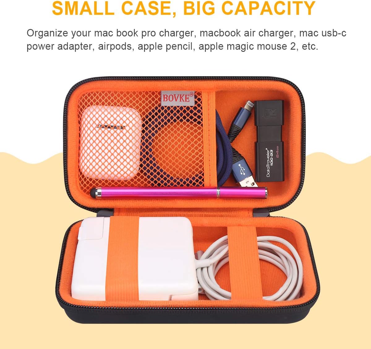 Funda rígida de viaje de poliuretano para MacBook Air Pro, adaptador de corriente Apple MagSafe 2 USB-C Charger, espacio adicional para concentrador USB C, concentrador tipo C, adaptador