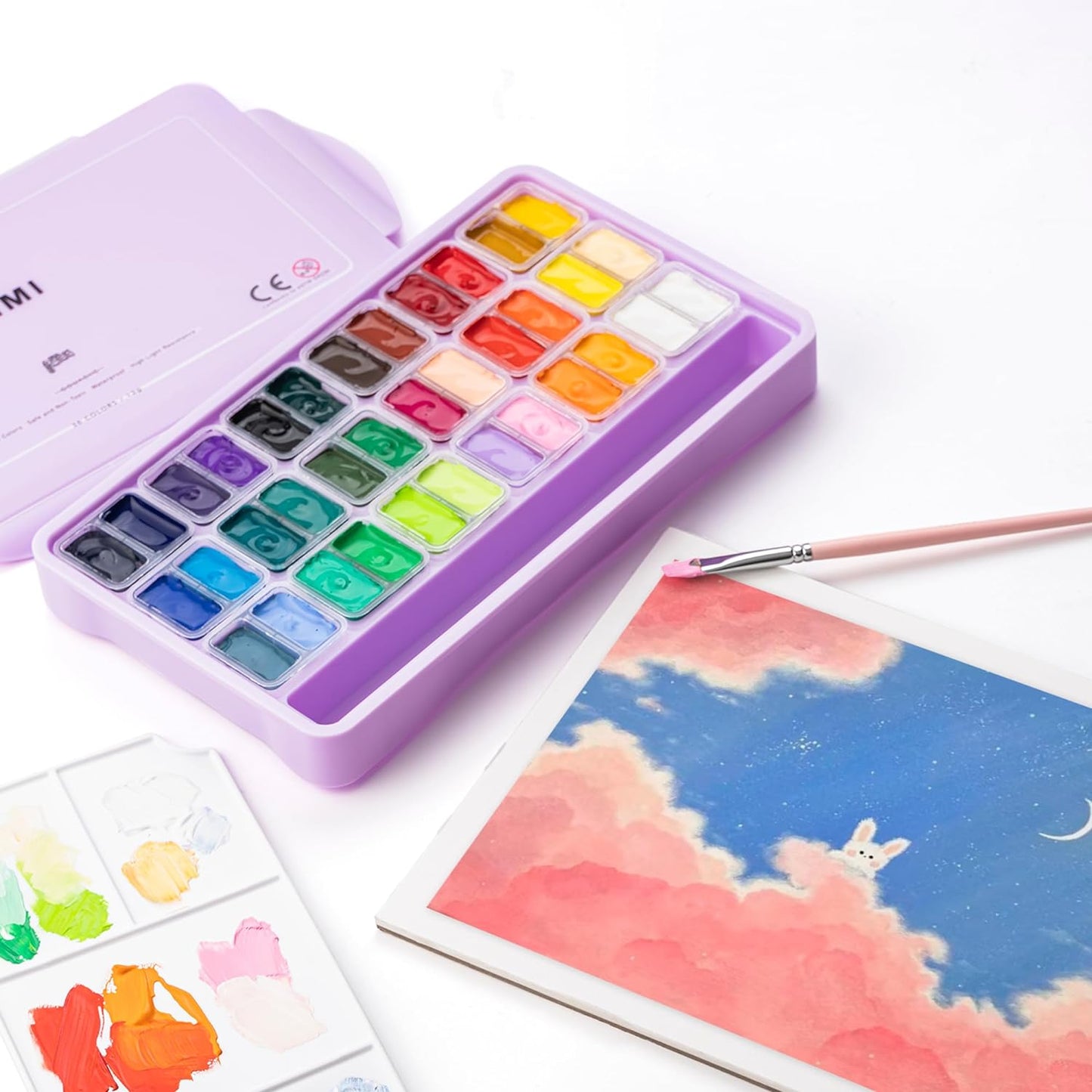HIMI Juego de pintura Twin Cup Jelly Gouache, 36 colores de 0.42 oz, diseño de taza de gelatina, pintura no tóxica para lienzo y papel, suministros de arte para profesionales (caja morada) KEEPLIVINGFASTER