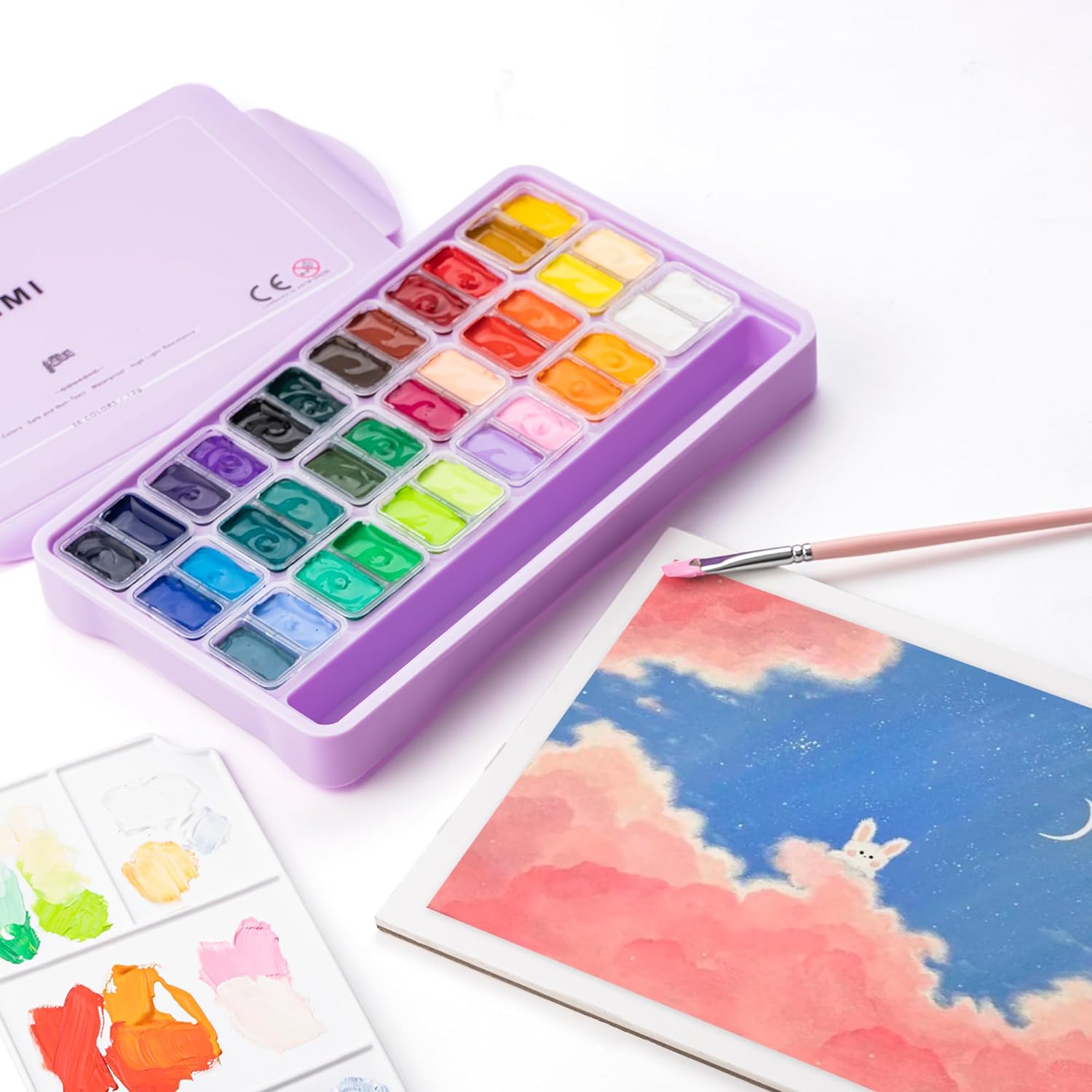 HIMI Juego de pintura Twin Cup Jelly Gouache, 36 colores de 0.42 oz, diseño de taza de gelatina, pintura no tóxica para lienzo y papel, suministros de arte para profesionales (caja morada) KEEPLIVINGFASTER