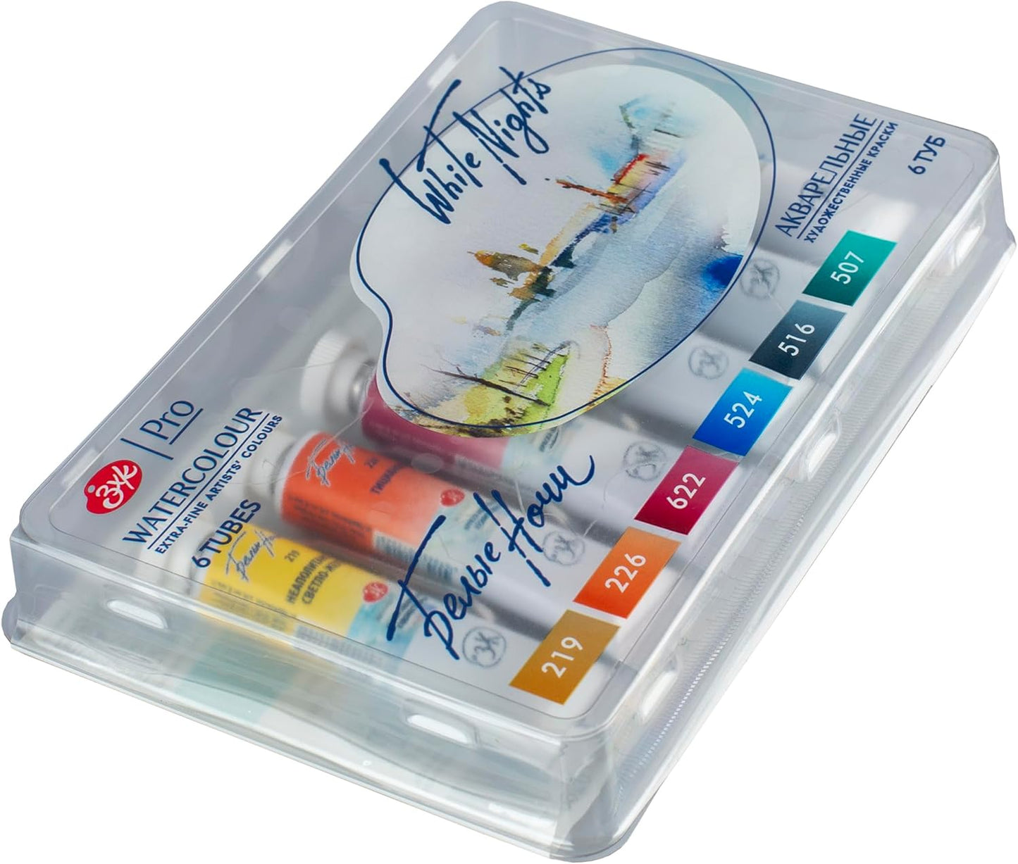 White Nights Nevskaya Palitra - Juego de acuarelas profesionales de grado extra fino para artistas, 6 x 0.3 fl oz en correx de plástico (juego de atardecer)