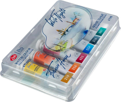 White Nights Nevskaya Palitra - Juego de acuarelas profesionales de grado extra fino para artistas, 6 x 0.3 fl oz en correx de plástico (juego de atardecer)