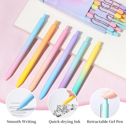 Bolígrafos de gel, 6 unidades de escritura suave, sin sangrado ni manchas, tinta negra linda punta fina (0.020 in), material estético retráctil para la oficina escolar