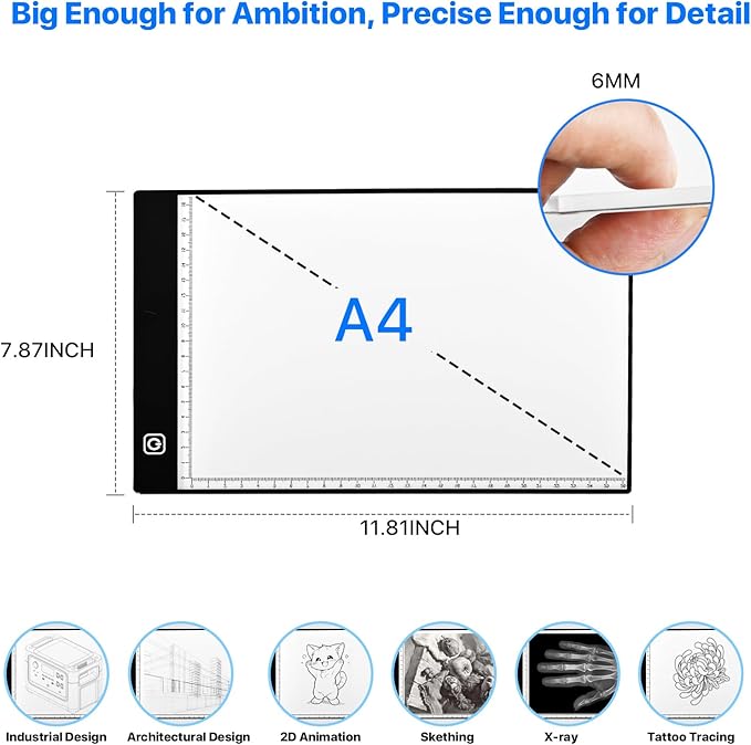 Caja de luz LED A4 para trazado y dibujo, mesa de luz ajustable ultrafina, almohadilla de luz de rastreo alimentada por USB para artistas, transferencia de tatuajes, bocetos, animación, plantillas