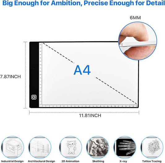 Caja de luz LED A4 para trazado y dibujo, mesa de luz ajustable ultrafina, almohadilla de luz de rastreo alimentada por USB para artistas, transferencia de tatuajes, bocetos, animación, plantillas