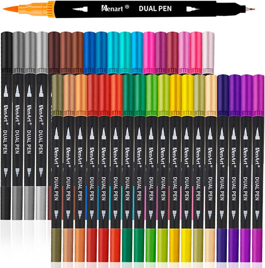 36 Rotuladores duales Plumas, 36 marcadores de arte de punta fina, Pluma de color de doble punta para colorear letras de la mano, Proveedores de arte de aula escolar