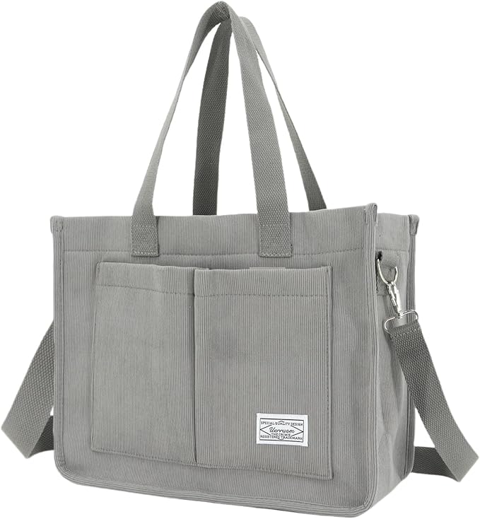 Tote Bag - con bolsillos, bolso cruzado de pana grande para laptop, trabajo, universidad, uso diario, viajes