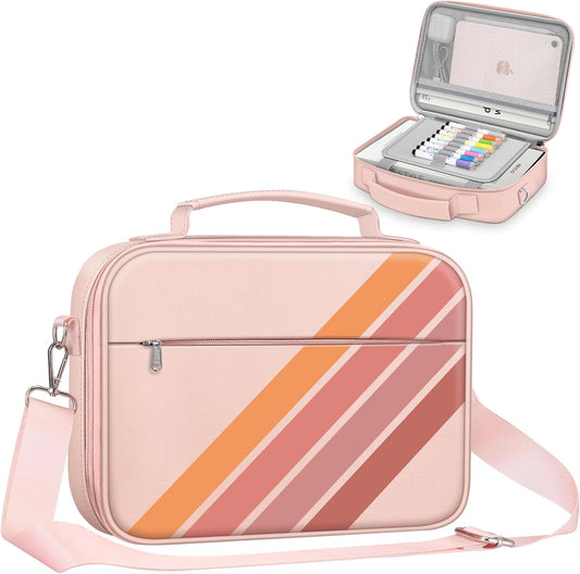 Funda grande con correa para el hombro, estuche para libros, con ranuras para bolígrafos y bolsillo con cremallera -  rayas retro