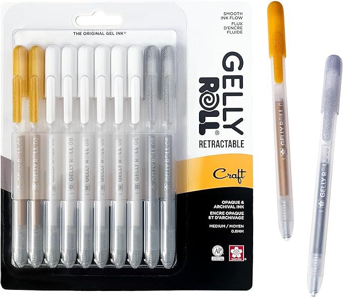 SAKURA Gelly Roll - Bolígrafos de gel retráctiles de colores, juego de colores opacos, bolígrafo de tinta de punta media para diario, arte o dibujo, bolígrafos de gel de colores con tinta blanca, KEEPLIVINGFASTER