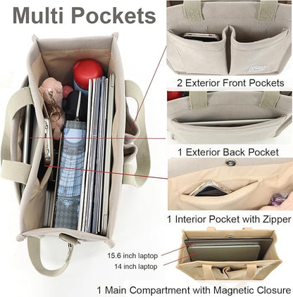Tote Bag - con bolsillos, bolso cruzado de pana grande para laptop, trabajo, universidad, uso diario, viajes