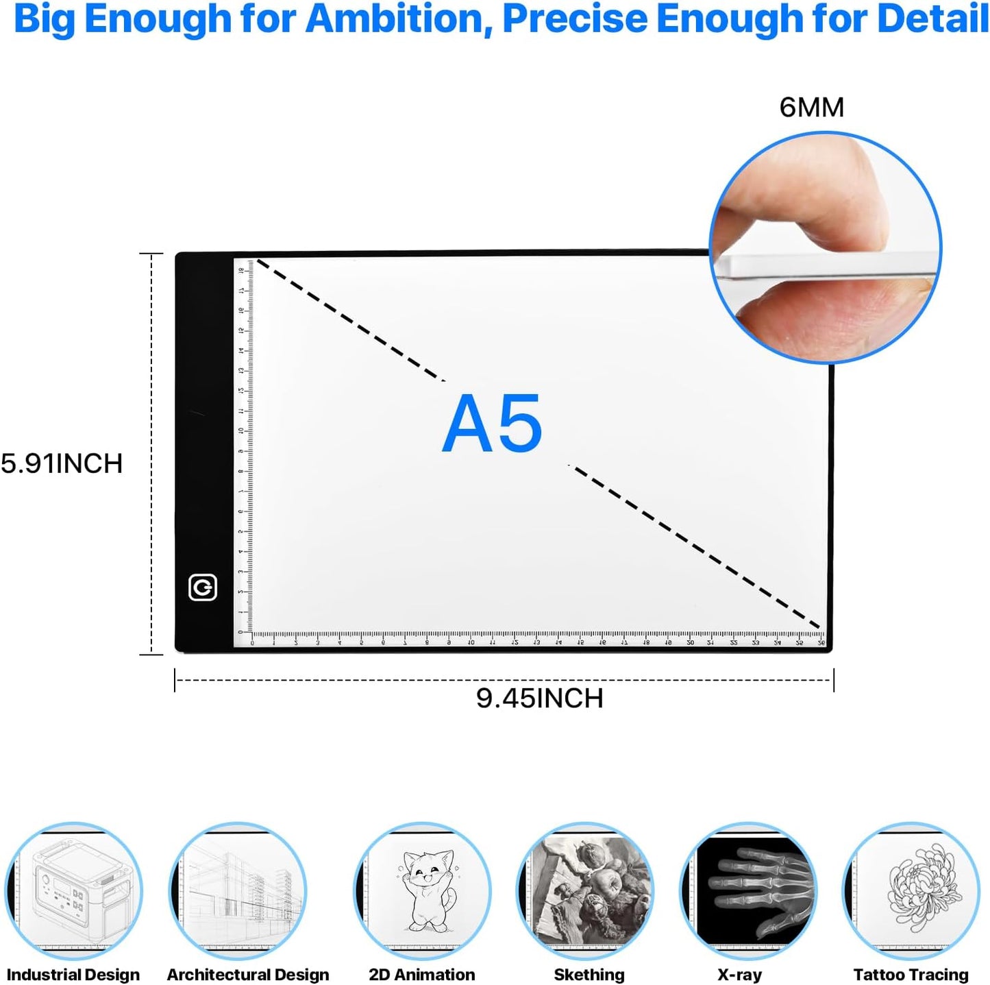 Caja de luz LED A5 para trazado y dibujo, mesa de luz ajustable ultrafina, almohadilla de luz de rastreo alimentada por USB para artistas, transferencia de tatuajes, bocetos, animación, plantillas y manualidades.